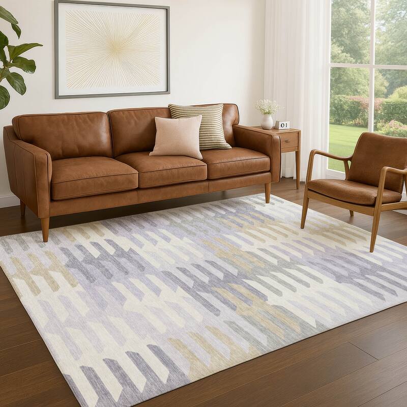 Machine Washable Indoor/ Outdoor Modern Stacks Chantille Rug