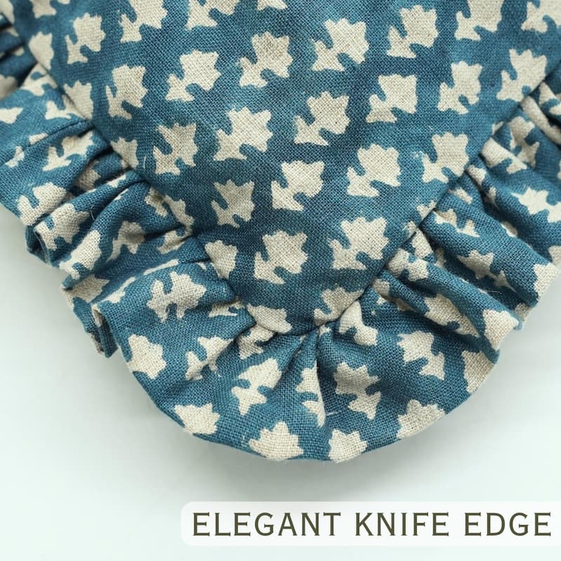 Fabdivine Handmade Block Print Floral Frill Both Side Soft Boho Pure Linen Pillow Cover