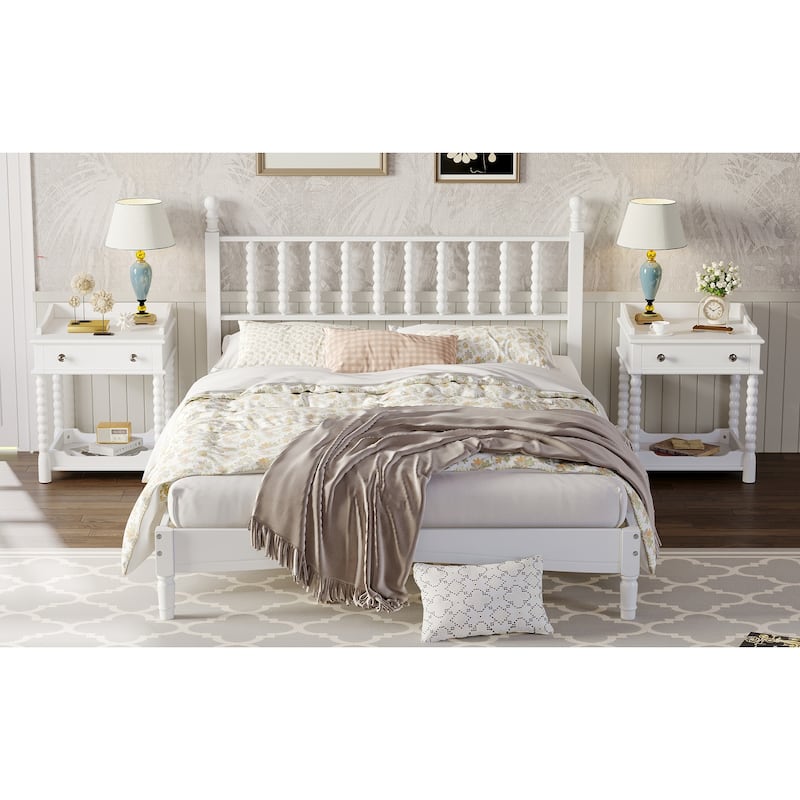 Queen Low Profile Platform Bed Wood Frame Bed wGourd Shaped Headboard