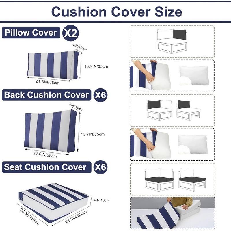 14 Pcs Outdoor Furniture Replacement Cushions Fits 6-seat Sectional Rattan Conversation Set (Only cushions+covers, no sofa.)