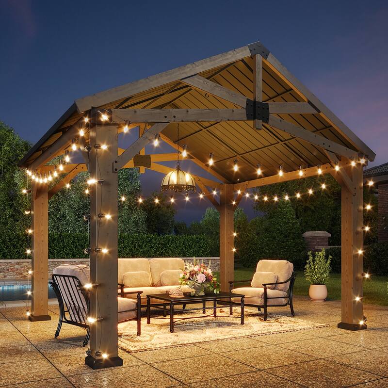 Outdoor Wood Gazebo with Galvanized Steel Gable Roof