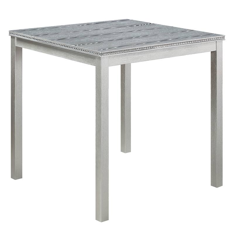 5-Piece, Modern Counter Height Table Set with 1 Square Table, 4 Upholstered Chairs and Crystal Accents, for Dining Rooms