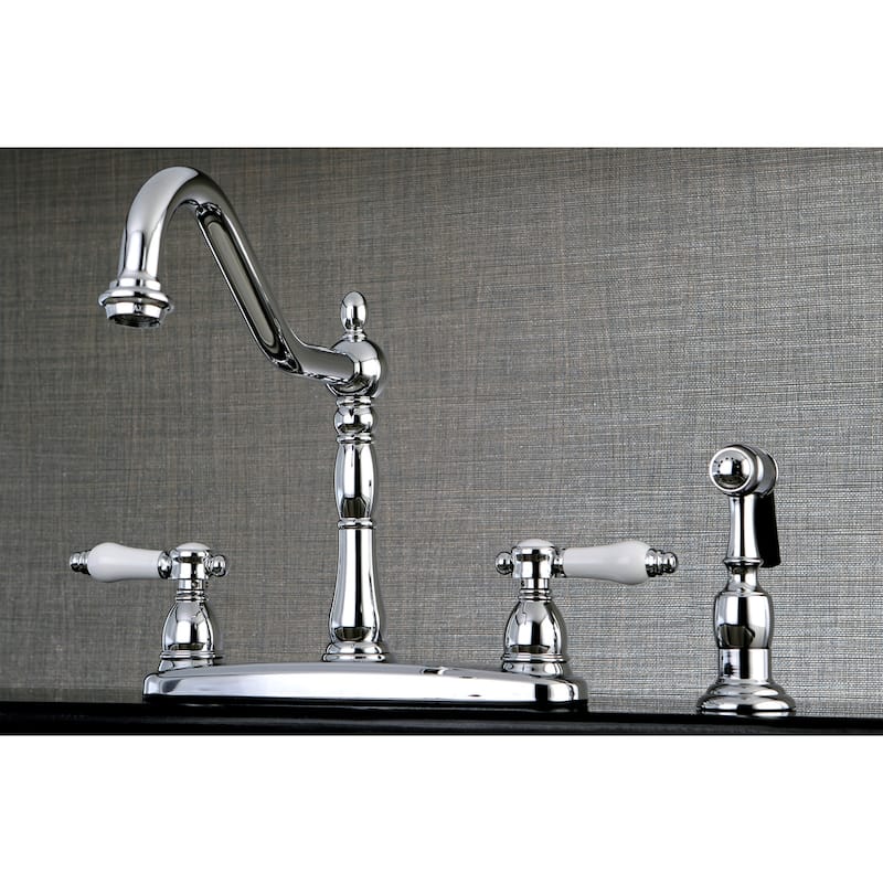 Kingston Brass Vintage Porcelain 8-inch Centerset Kitchen Faucet with Side Sprayer