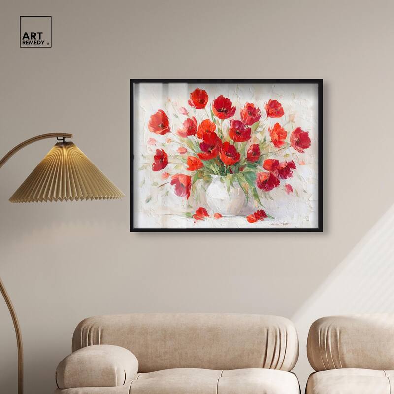 Red Blooms in a Vase Shadowbox by Art Remedy