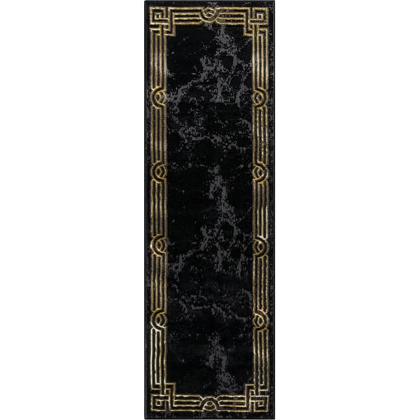 Well Woven Fairmont Huntington Retro Mosaic Marble Pattern Area Rug - 2'7" x 9'10" Runner - Black Gold