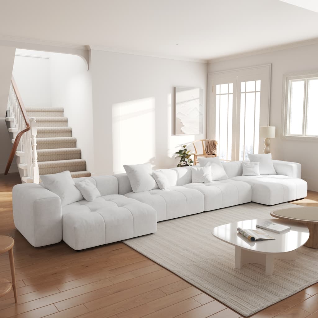 183.54" Linen Modular Sofa Modern Sectional Sofa 4-Seater Couch with Chaise for Living Room