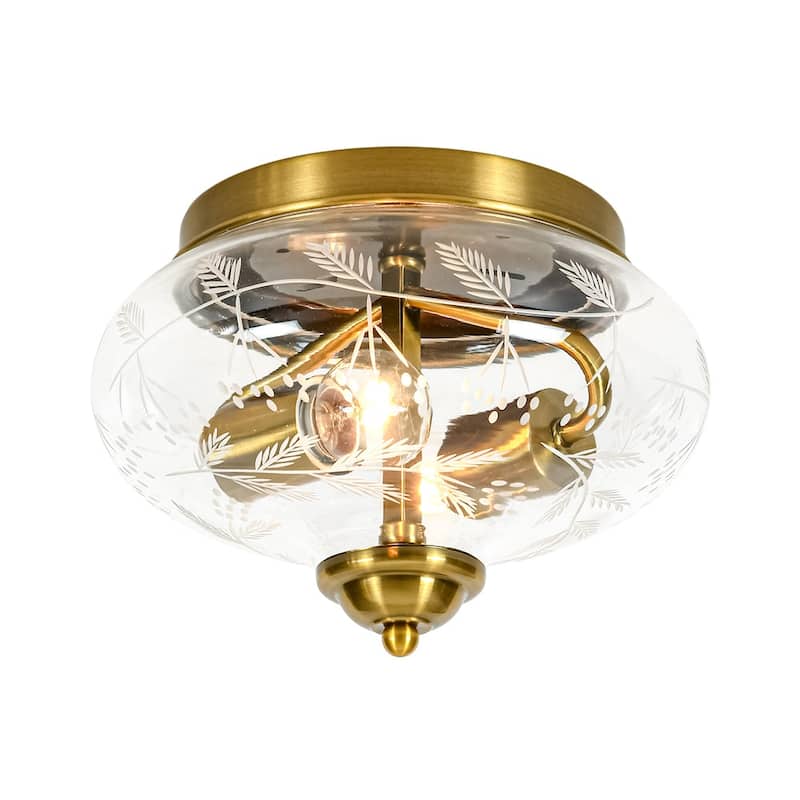 Decorative Round Clear Etched Art Glass Semi Flush Ceiling Light