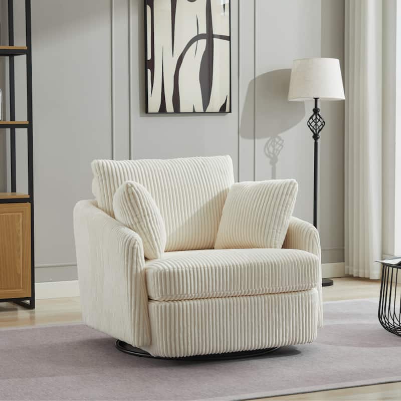 40.6" W Upholstered Swivel Accent Sofa Chair With Pillows - Chair/Ivory