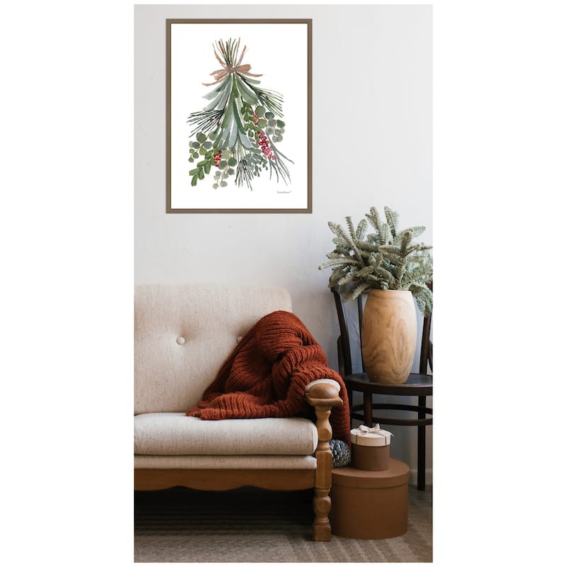 Kate and Laurel Framed Canvas Mixed Greens Holiday Swag by Patricia Shaw