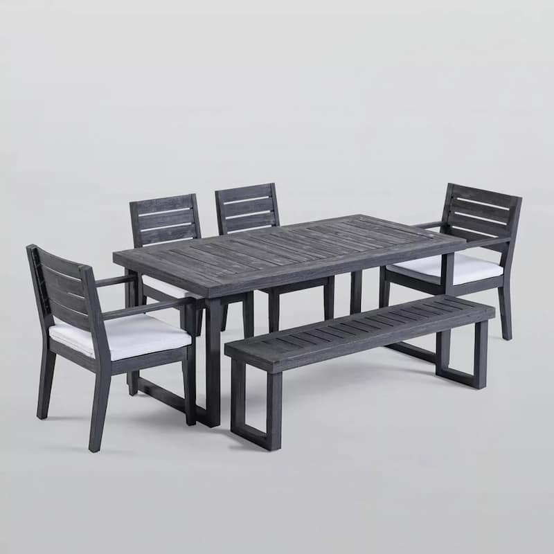 Outdoor 6-Seater Acacia Wood Dining Set,Dark grey