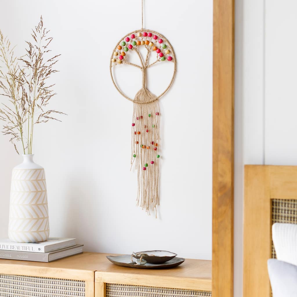 Audrea Macrame and Beads Round Tree Wall Hanging - 26"H x 11"W