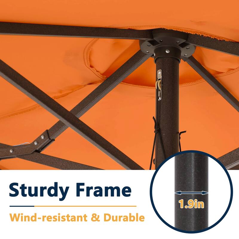 Clihome 15Ft Outdoor Solar Lights Rectangular Crank Market Umbrella, with Base