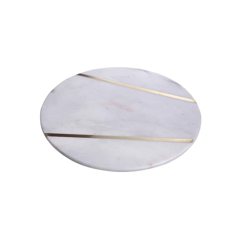 Med. Marble Plate W/BRASS Inlay - White Marble - WHITE
