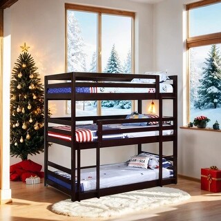 Solid Pine Triple Bunk Bed with Sleek Design & Built-In Ladders, Espresso