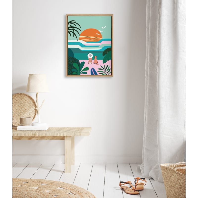 Kate and Laurel Sylvie Sun Flock Framed Canvas by Rachel Lee