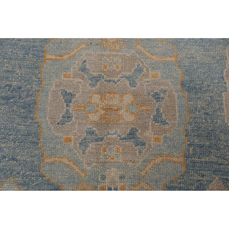 Hand Knotted Oriental 100% Wool Carpet Transitional All-Over Navy Blue & Blues Oushak Area Rug - 11' 2'' X 8' 5''