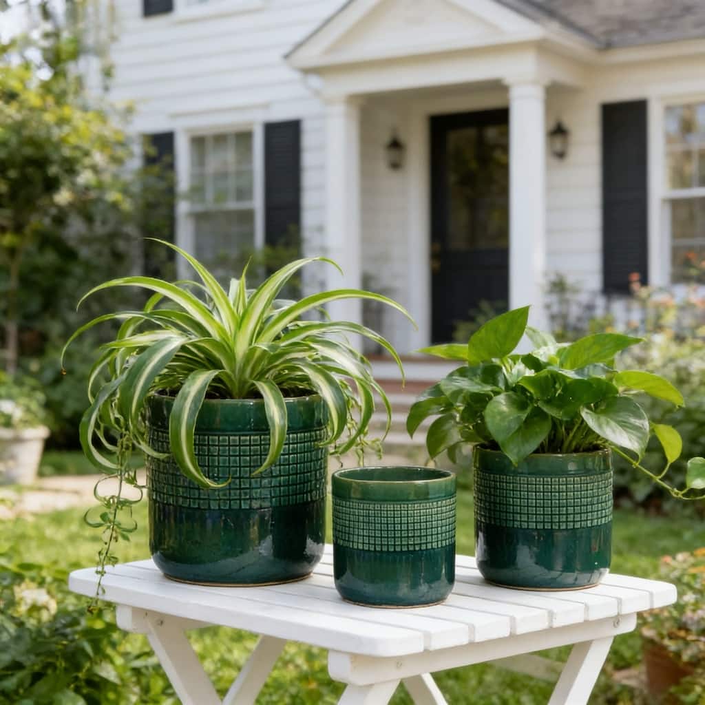 Anmytek Handmade Green Glazed Ceramic Planter Set of 3