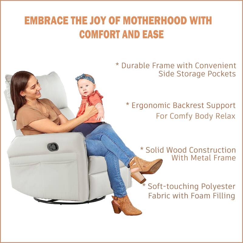 Rocking Swivel Recliner Chair with 360° Rotation and Side Pocket