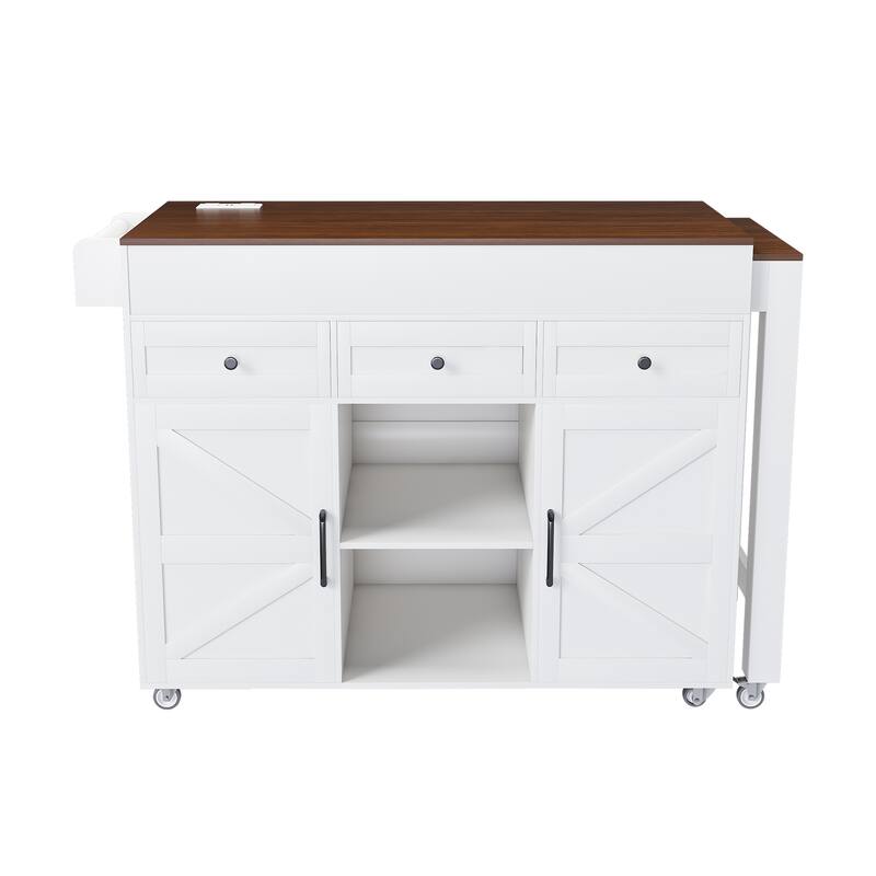 Rustic Kitchen Island, White Walnut Breakfast Bar, Mobile Rolling Storage Cart