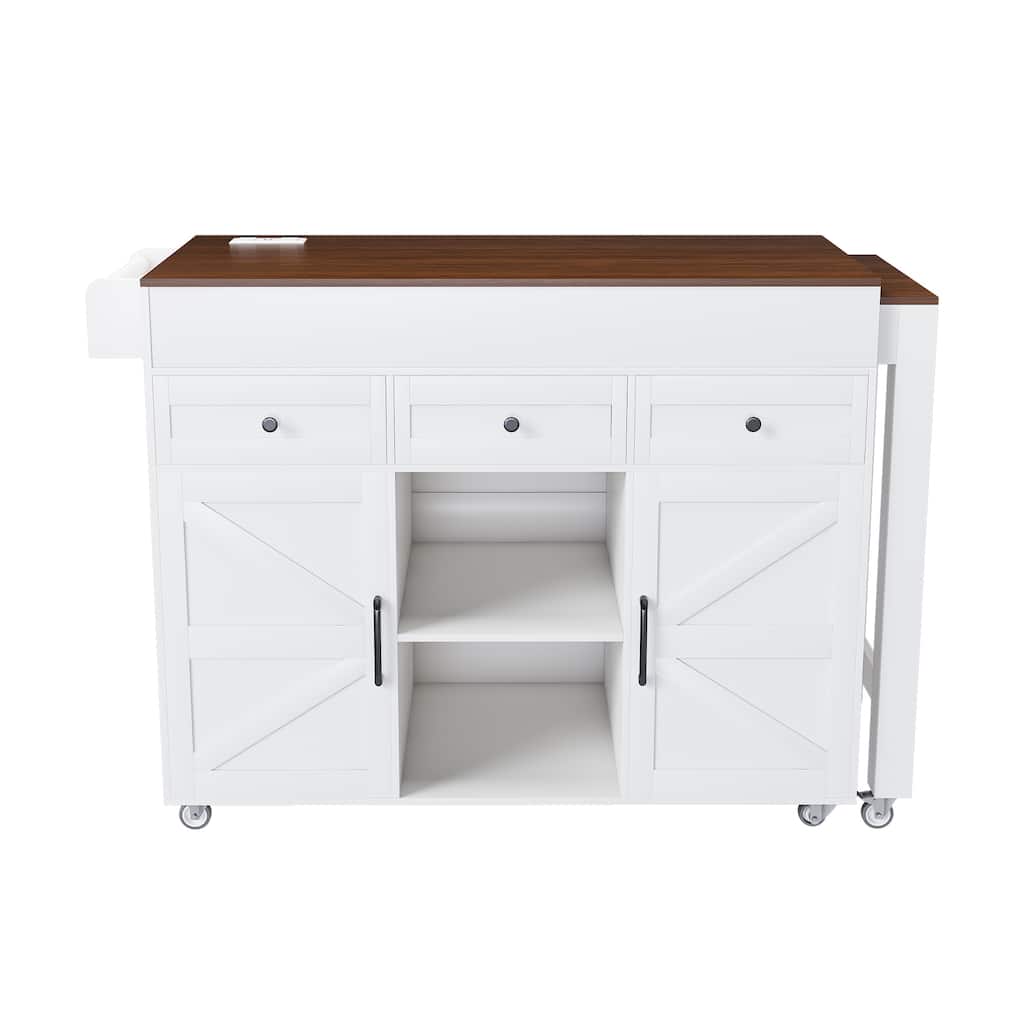 Space-Saving Extendable Kitchen Island Table with Cabinets Drawers and Lockable Wheels - 74.8”L x 17.9”W x 35.3”H