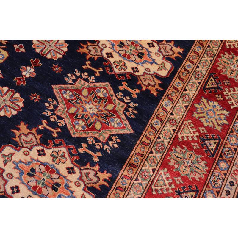 Caucasian Super Kazak Ashanti Blue/Red Hand Knotted Wool Rug - 8'2'' x 10'4''