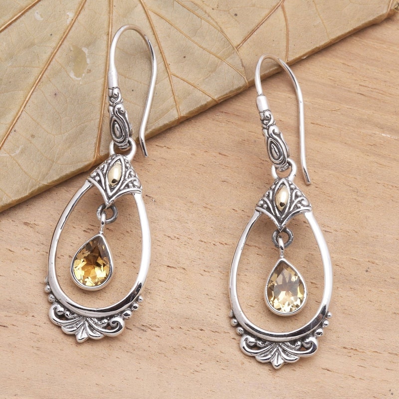 NOVICA Victoriana, Gold-accented citrine dangle earrings - 2L*0.6W