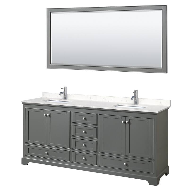 Wyndham Collection Deborah 80" Free Standing Double Basin Vanity Set - Dark Gray / Carrara Cultured Marble Top / Polished
