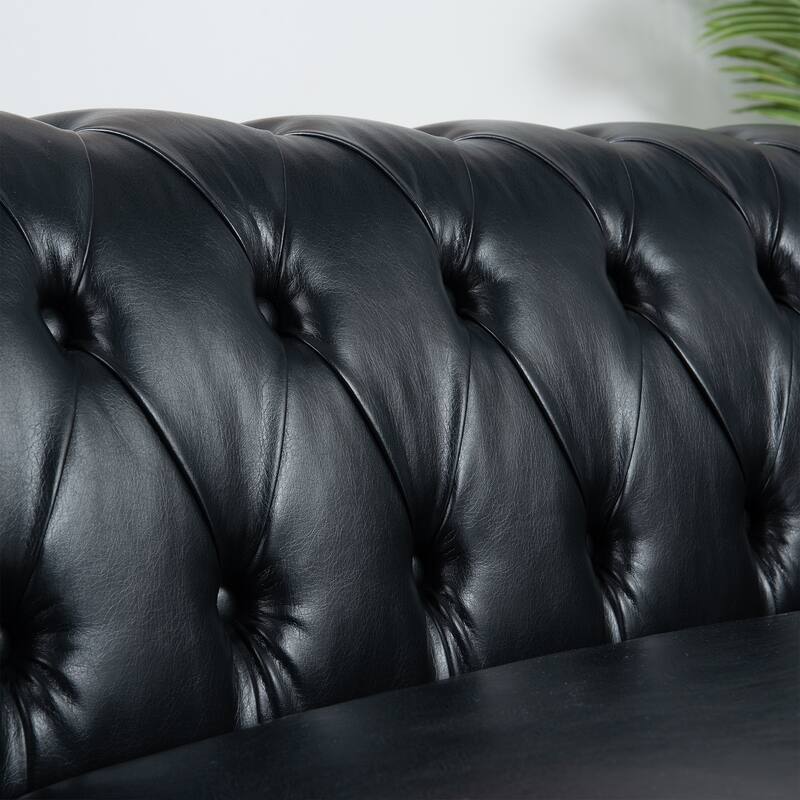 83.66 Inch Width Black PU 3 Seater Sofa with Removable Cushions