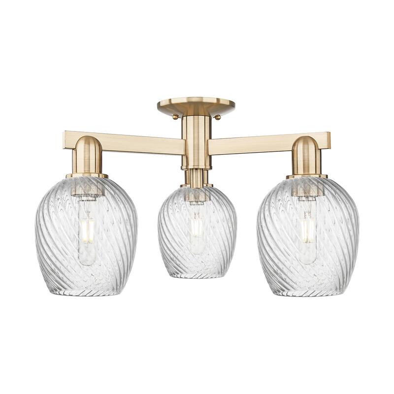 Innovations Lighting 716-3F-12-24 Salina Semi-Flush Salina 3 Light 24" - Champagne Bronze / Clear Spiral Fluted