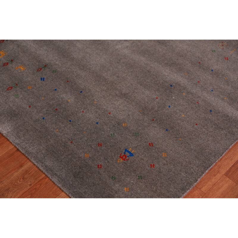 Tribal Gabbeh Indian Area Rug Hand-Knotted Oriental Wool Carpet - 8'1" x 9'10"
