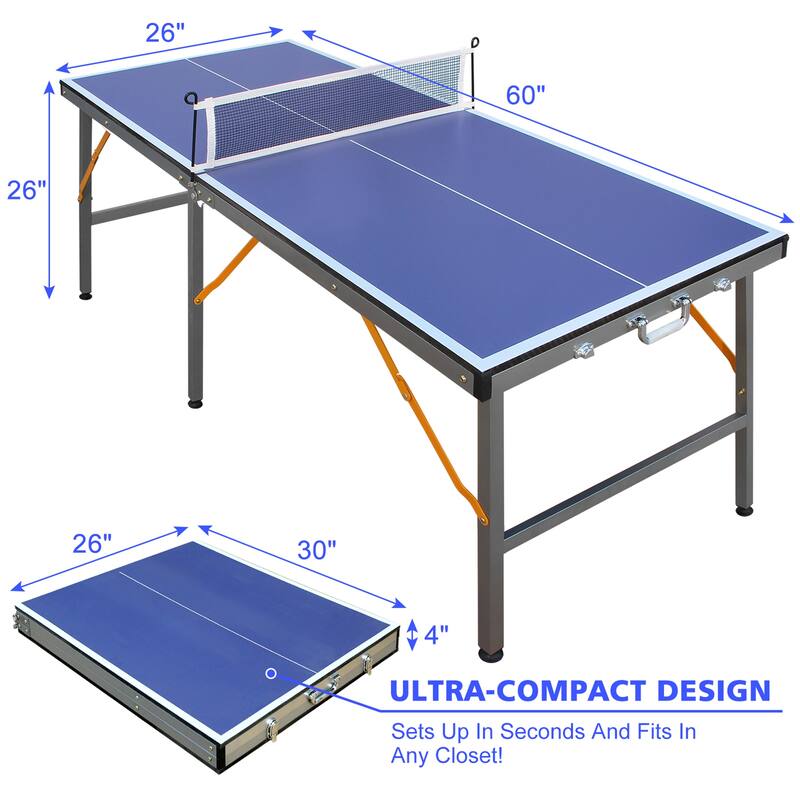 5ft Mid-Size Table Tennis Table Foldable,Portable Ping Pong Table Set