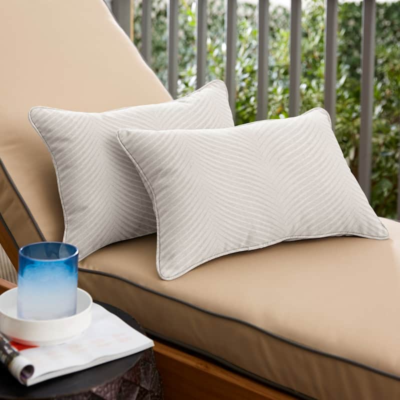 Sorra Home Sunbrella Leaf Pattern Indoor/Outdoor Corded Lumbar Pillows (Set of 2) - 13 in x 20 in - Clock Out Cloud