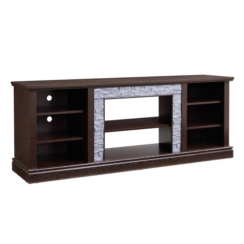 GDFStudio Alaric 70" Wood TV Stand with Ample Storage and Faux Stacked Stone Surround