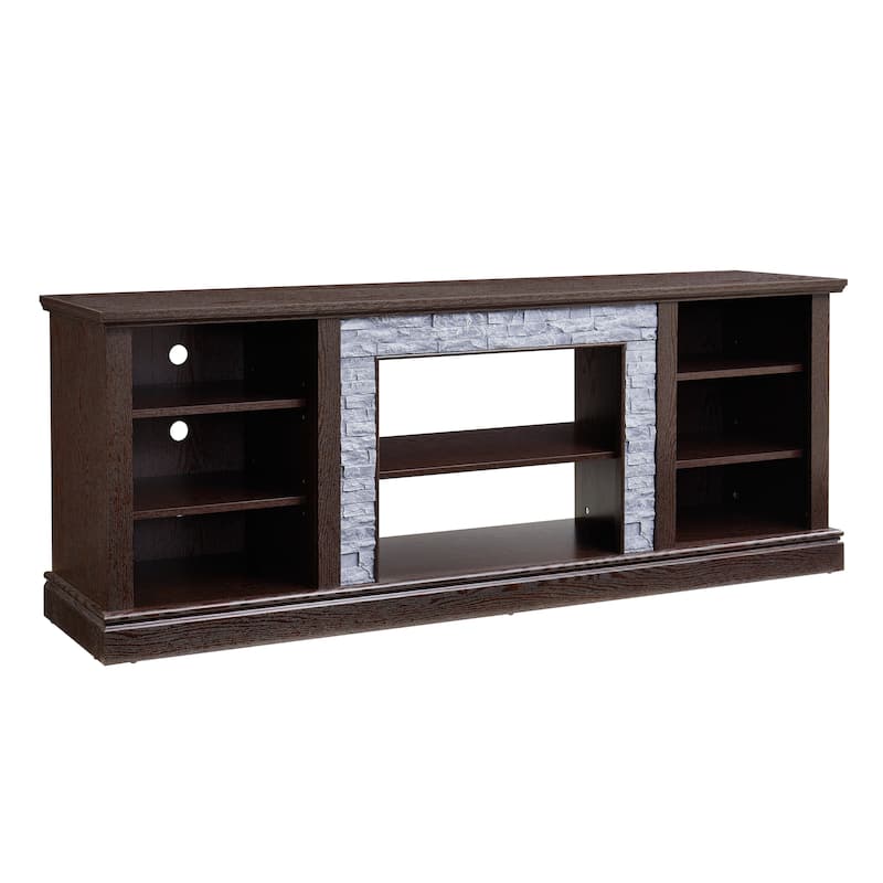 Modern Faux Stacked Stone Surround TV Stand, Desk Storage Rack with Open Storage and Adjustable Shelves, for Living Room