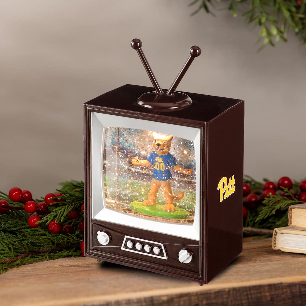 Univ of Pittsburgh 8 in. Vintage TV Light Up Water Lantern Snow Globe