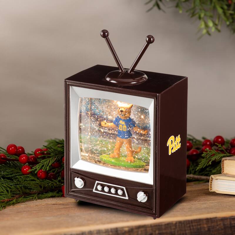 Univ of Pittsburgh 8 in. Vintage TV Light Up Water Lantern Snow Globe