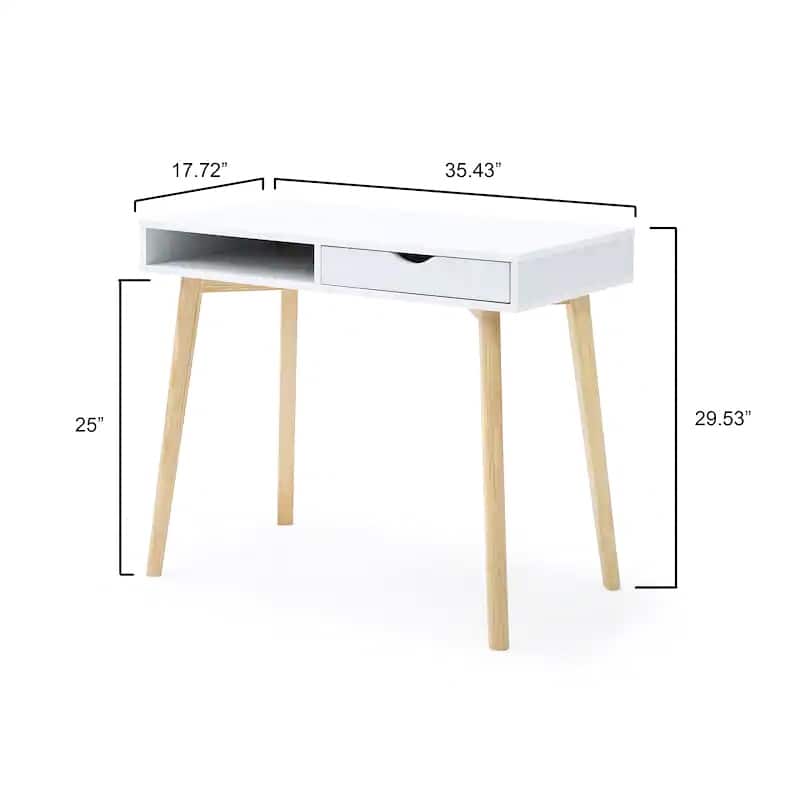 36" Modern White Wooden Writing Desk with 1-Removable Drawer