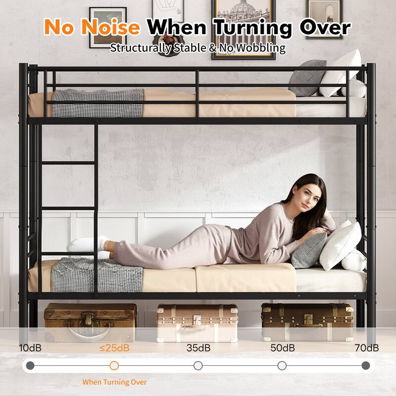 Twin over Twin Bunk Bed in Black, Space-Saving Stackable Bed Frame for Kids' & Guest Rooms