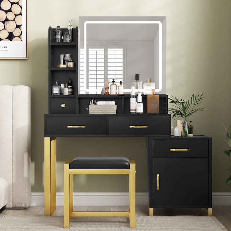 Moasis Multifunction Makeup Vanity with Lights and Charging Station - 53.9'' H X 37.4'' W X 15.3'' D