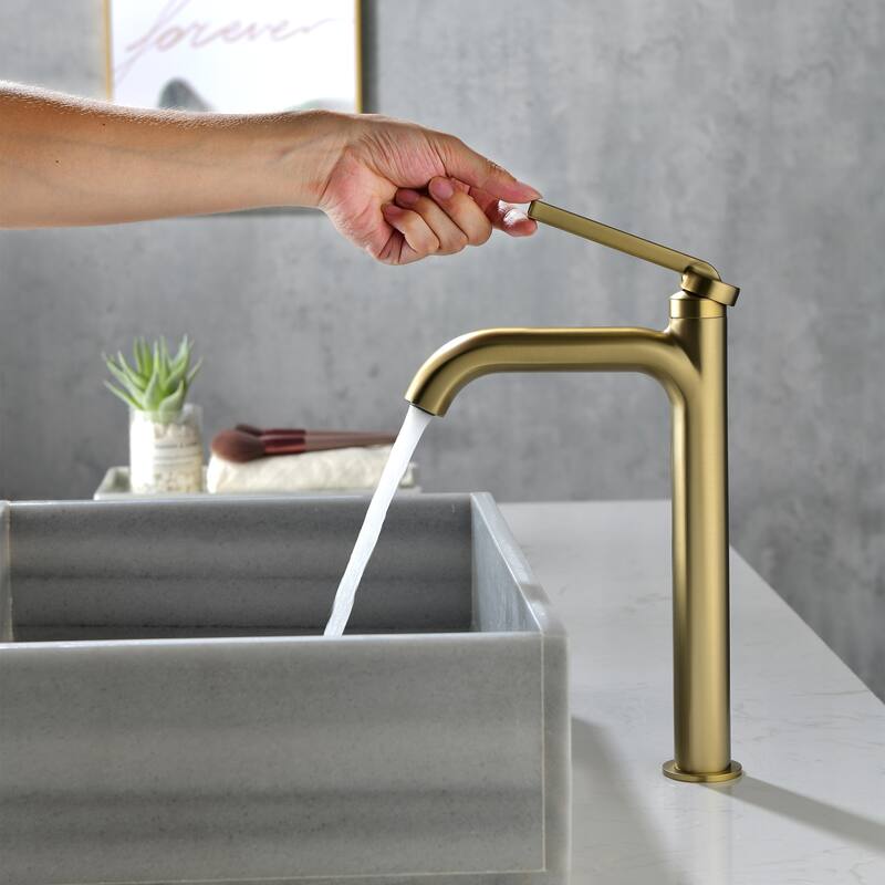 9-12" H Solid Brass Single Handle Bathroom Sink Faucet