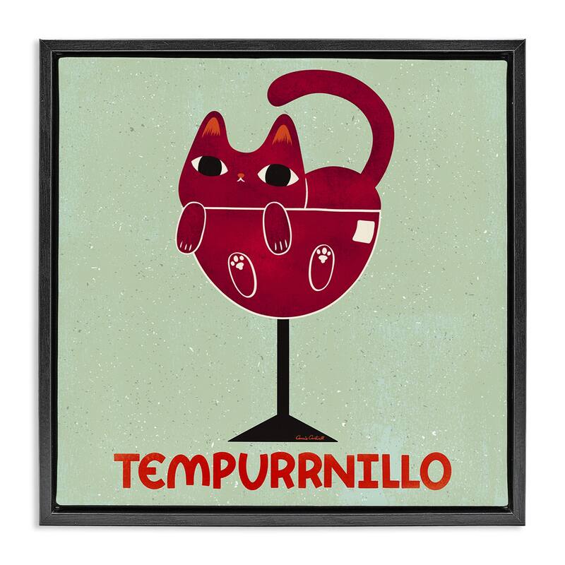 Stupell Tempurrnillo Cat Wine Framed Floater Canvas Wall Art Design By Carrie Cantwell - 18 x 18 - Black