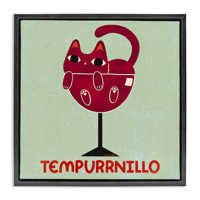 Stupell Tempurrnillo Cat Wine Framed Floater Canvas Wall Art Design By Carrie Cantwell