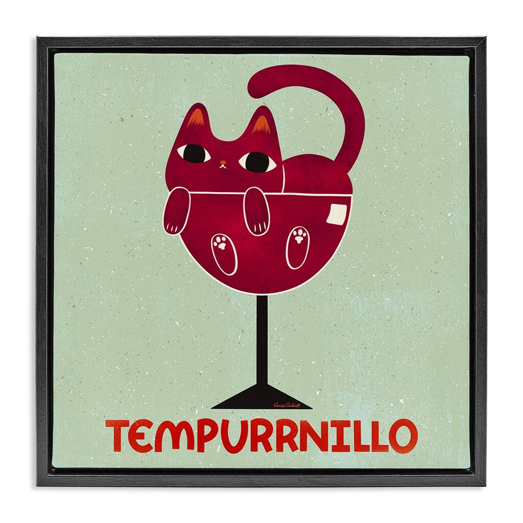 Stupell Tempurrnillo Cat Wine Framed Floater Canvas Wall Art Design By Carrie Cantwell