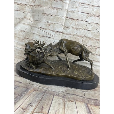 Jules Mene Stags Reindeer Deer Elk Confrontation Bronze Sculpture Marble Base