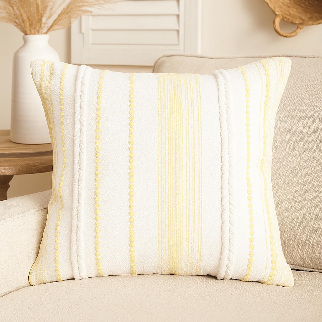 Drow Farmhouse Striped Cotton Throw Pillow by Sevita