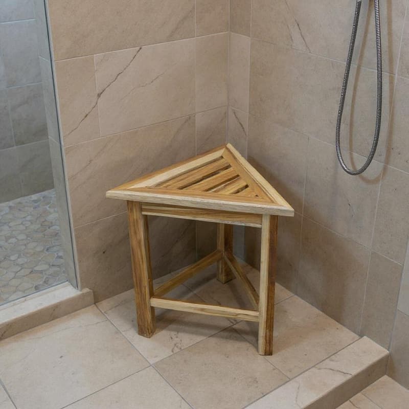 Hotel White Teak 18" Triangle Corner Shower Bench or Shelf