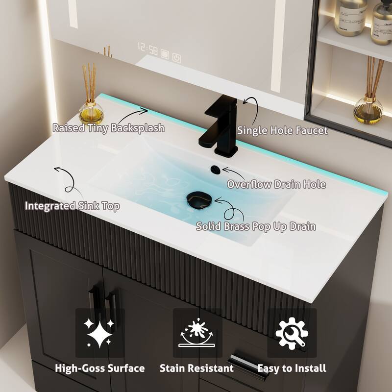 Modern 24/30/36/48" Wave-Line Bathroom Vanity Set with Sink & Faucet