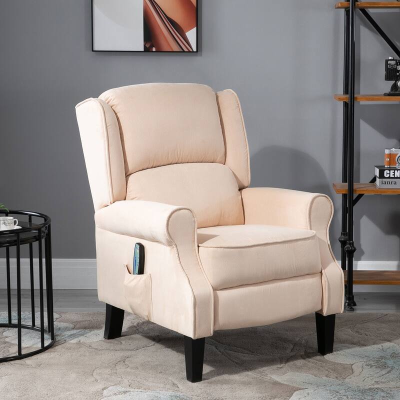 Vintage Upholstered Wingback Heated Vibrating Massage Recliner Chair: with Remote Controller and Push-back Recline.