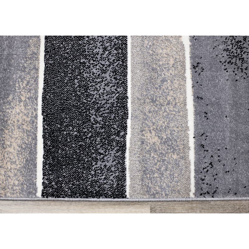 Covington Collection - Grey/Cream/Black Banded Rug