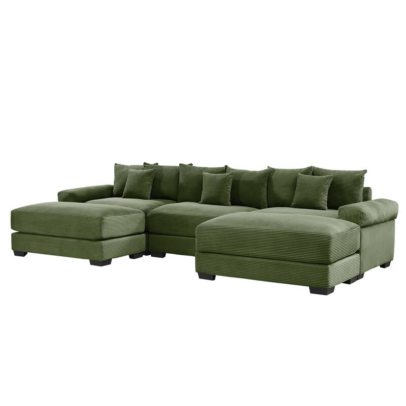 GDFStudio - Corduroy U-Shaped 3-Seater 130" Cloud Modular Sectional Couch with 2 Ottomans